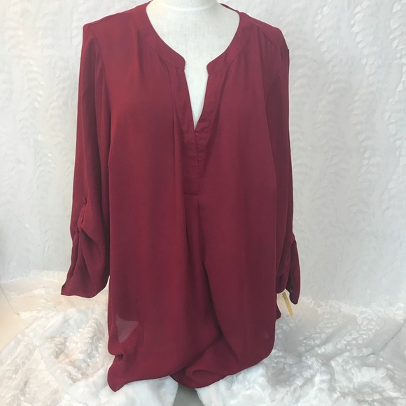 Zac + Rachel Woman burgundy vneck tunic pleats 3x - Picture 1 of 4